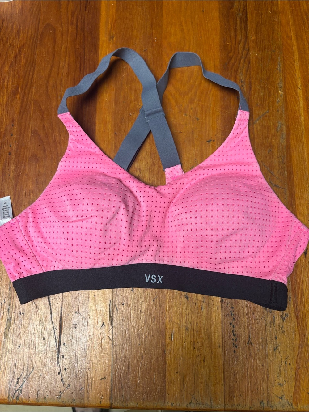 VSX Pink Padded Sports Bra with Gray Elastic Band